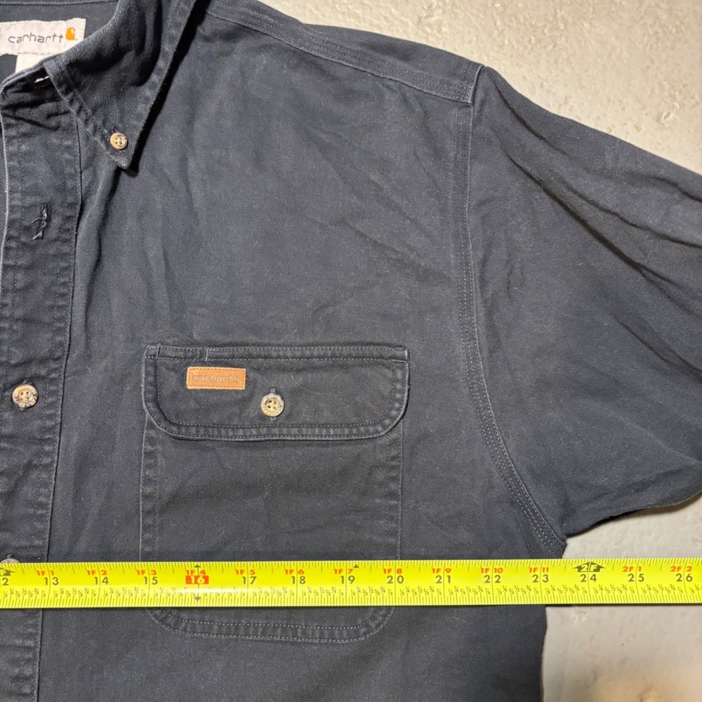 Carhartt Button Down Shirt Mens L Navy Blue Heavy Cotton Twill Workwear Long Slv - Picture 6 of 9